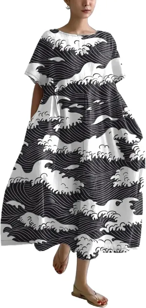 LOAIHA Boho Dress for Women Baggy Plus Size Floral Maxi Dress Summer Bohemian Dress Casual Long Dress Flowy Boho Dresses