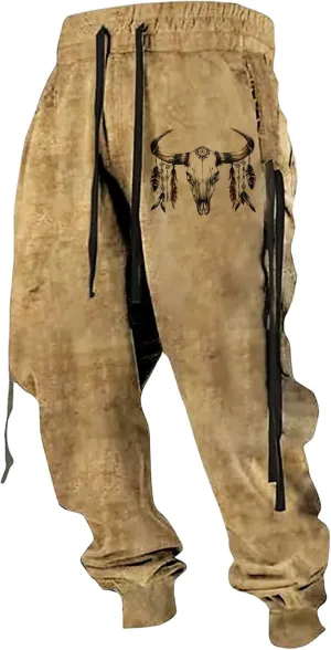 LOAIHA Native American Pants Western Athletic Pants for Men Aztec Cowboy Graphic Sweatpants Men Workout Trousers Harem Pants