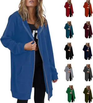 Long Hoodie for Women 2024 Casual Zip Up Drawstring Fleece Sweatshirt Oversized Jackets Coat Fall Clothes