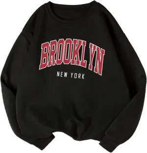 LovelyWholesale Women Graphic Crew Neck Sweatshirts Causal Long Sleeve Pullover Tops