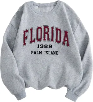 LovelyWholesale Women Graphic Crew Neck Sweatshirts Causal Long Sleeve Pullover Tops