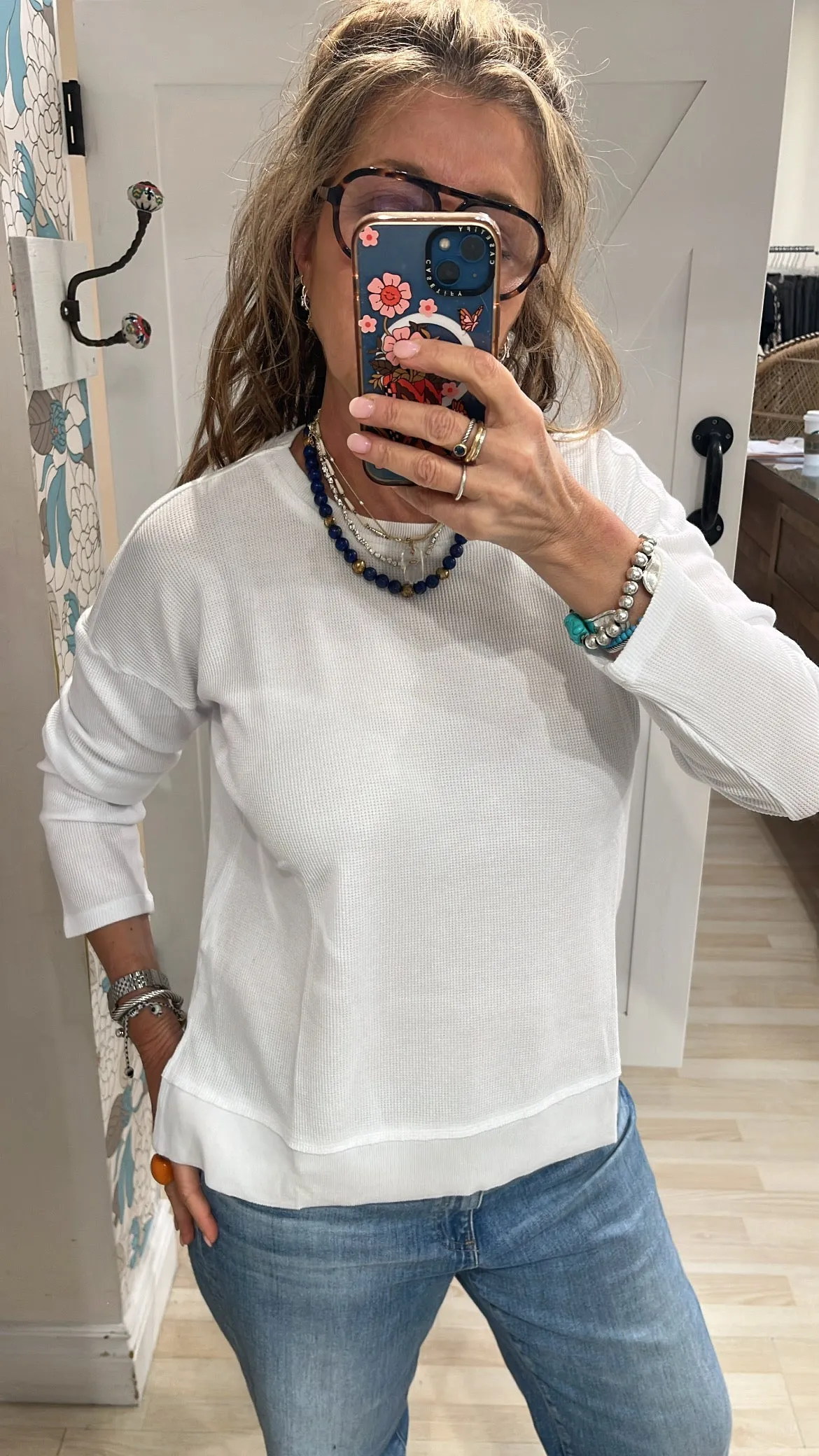 L/S Crewneck Boxy Top | White