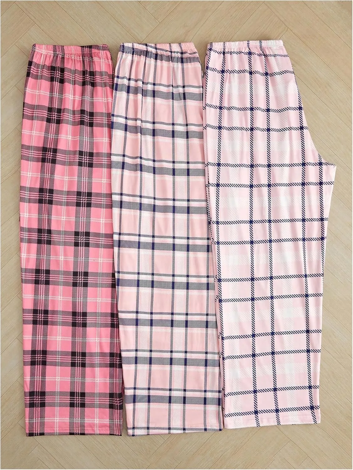 MakeMeChic Women's 3 Pack Pajama Pants Plaid Elastic Waist Sleep Pants Comfy Loungewear XS-5XL