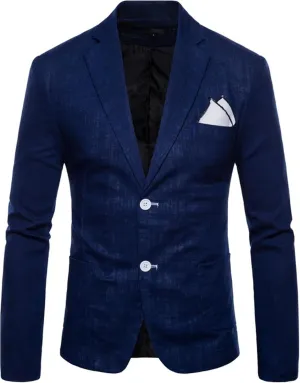 Mens Cotton-Linen Blazer Coat Two Button Lightweight Suit Jacket Casual Sport Business Daily Blazer Jacket