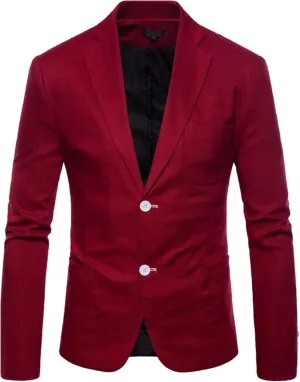 Mens Cotton-Linen Blazer Coat Two Button Lightweight Suit Jacket Casual Sport Business Daily Blazer Jacket