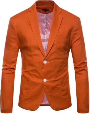 Mens Cotton-Linen Blazer Coat Two Button Lightweight Suit Jacket Casual Sport Business Daily Blazer Jacket
