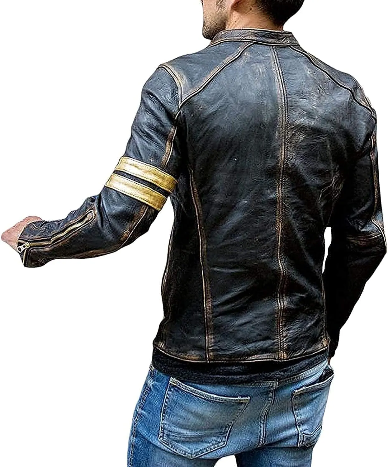 Men's Elite Real Lambskin Leather Cafe Racer Distressed Motorcycle Black Biker Fadded Vintage Leather Jacket
