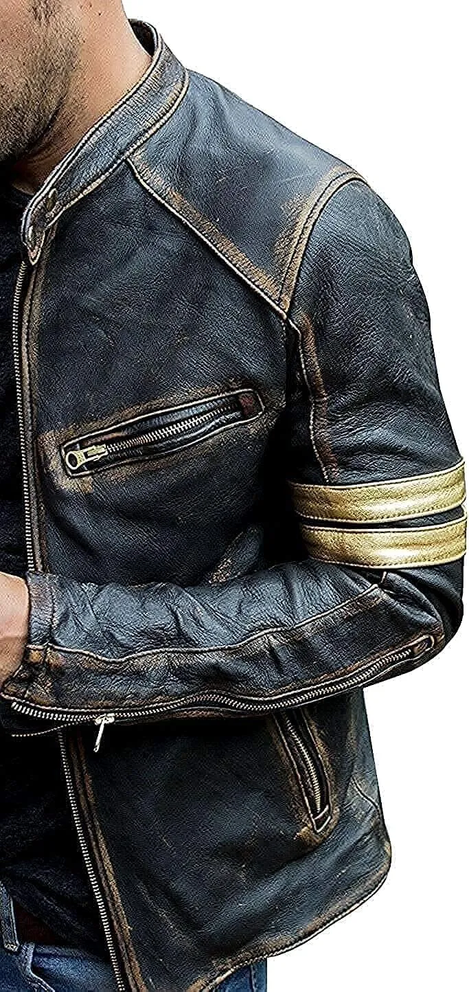 Men's Elite Real Lambskin Leather Cafe Racer Distressed Motorcycle Black Biker Fadded Vintage Leather Jacket