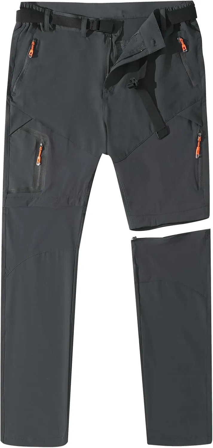 Men's Hiking Pants Outdoor Convertible Quick Dry Fishing Pants & Shorts (Khaki, Black)