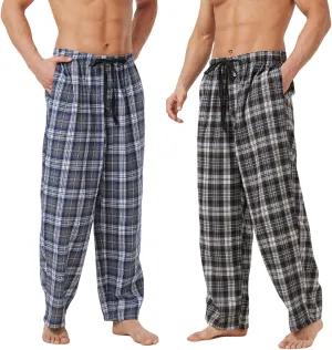 Mens PJ Pajama Pants Elastic wasit Lounge Sleep Pants 2 Pack