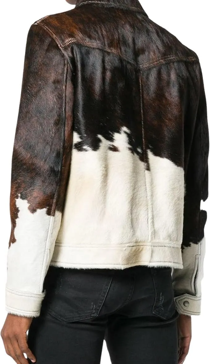 Men's Real Cow Hair on Leather Jacket | Cow skin Print Pony Skin Coat