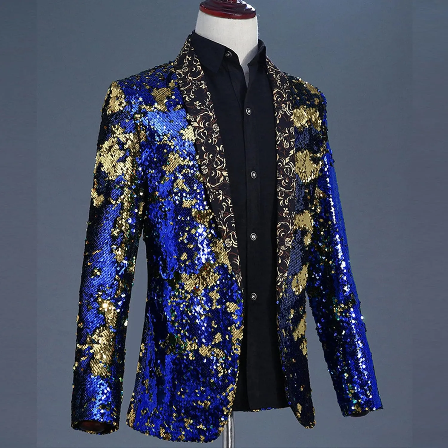 Mens Sequin Blazer Tuxedo Party Prom Fashion Metallic Jacket Shiny Outfit Wedding Tuxedo One Button Jacket