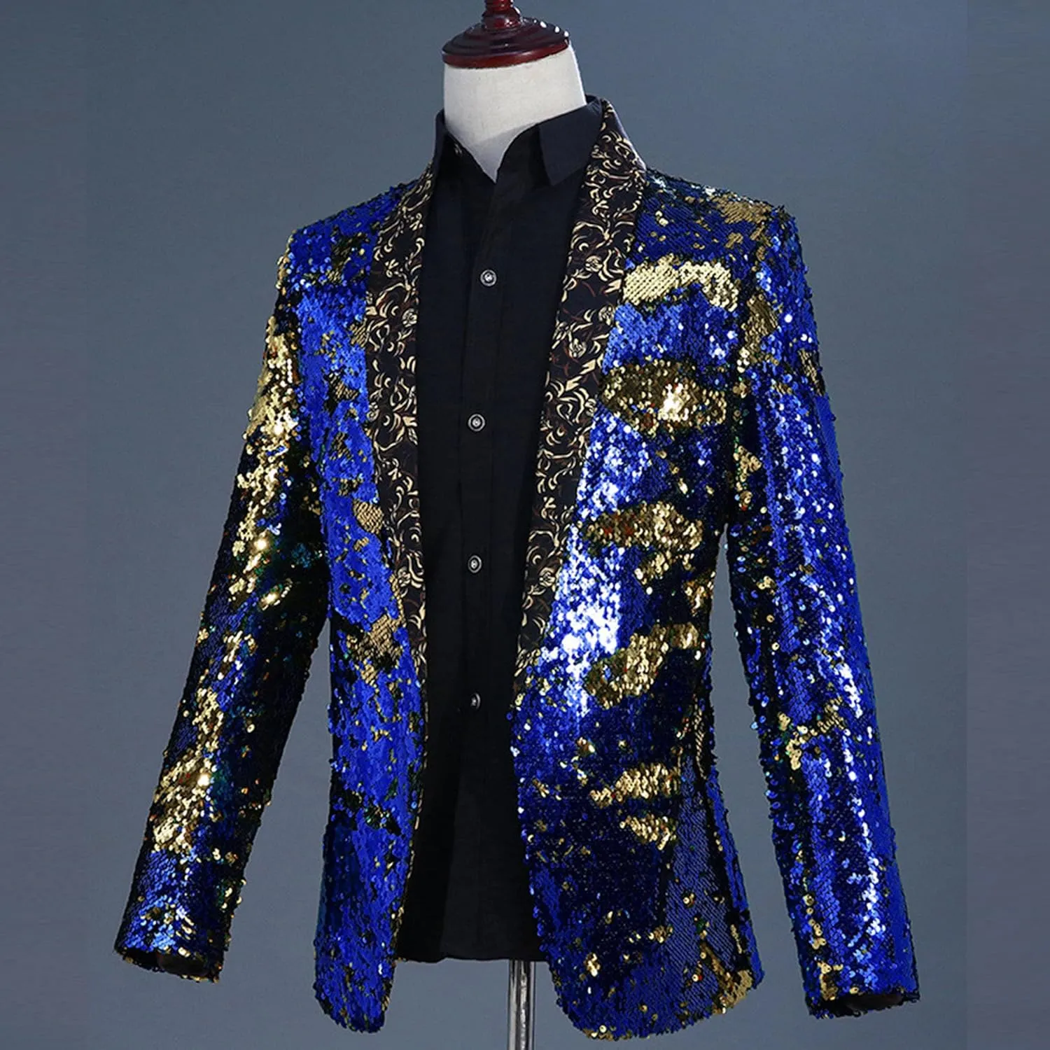 Mens Sequin Blazer Tuxedo Party Prom Fashion Metallic Jacket Shiny Outfit Wedding Tuxedo One Button Jacket