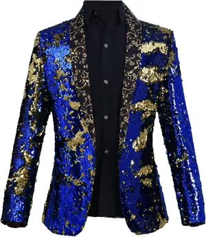 Mens Sequin Blazer Tuxedo Party Prom Fashion Metallic Jacket Shiny Outfit Wedding Tuxedo One Button Jacket
