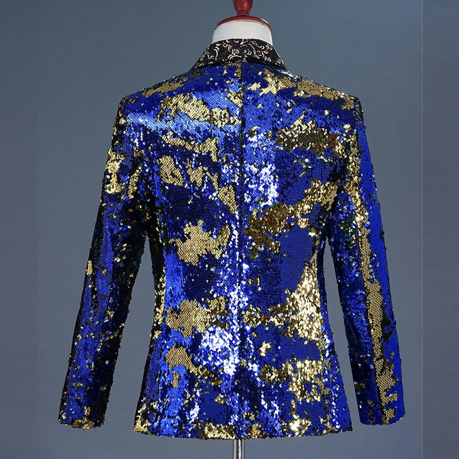 Mens Sequin Blazer Tuxedo Party Prom Fashion Metallic Jacket Shiny Outfit Wedding Tuxedo One Button Jacket