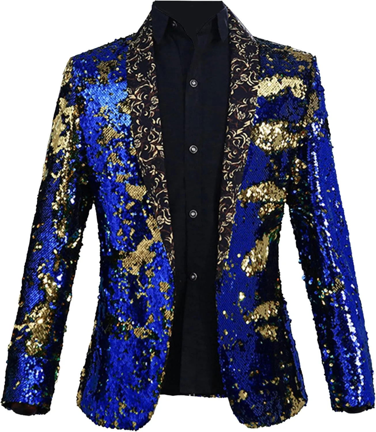 Mens Sequin Blazer Tuxedo Party Prom Fashion Metallic Jacket Shiny Outfit Wedding Tuxedo One Button Jacket
