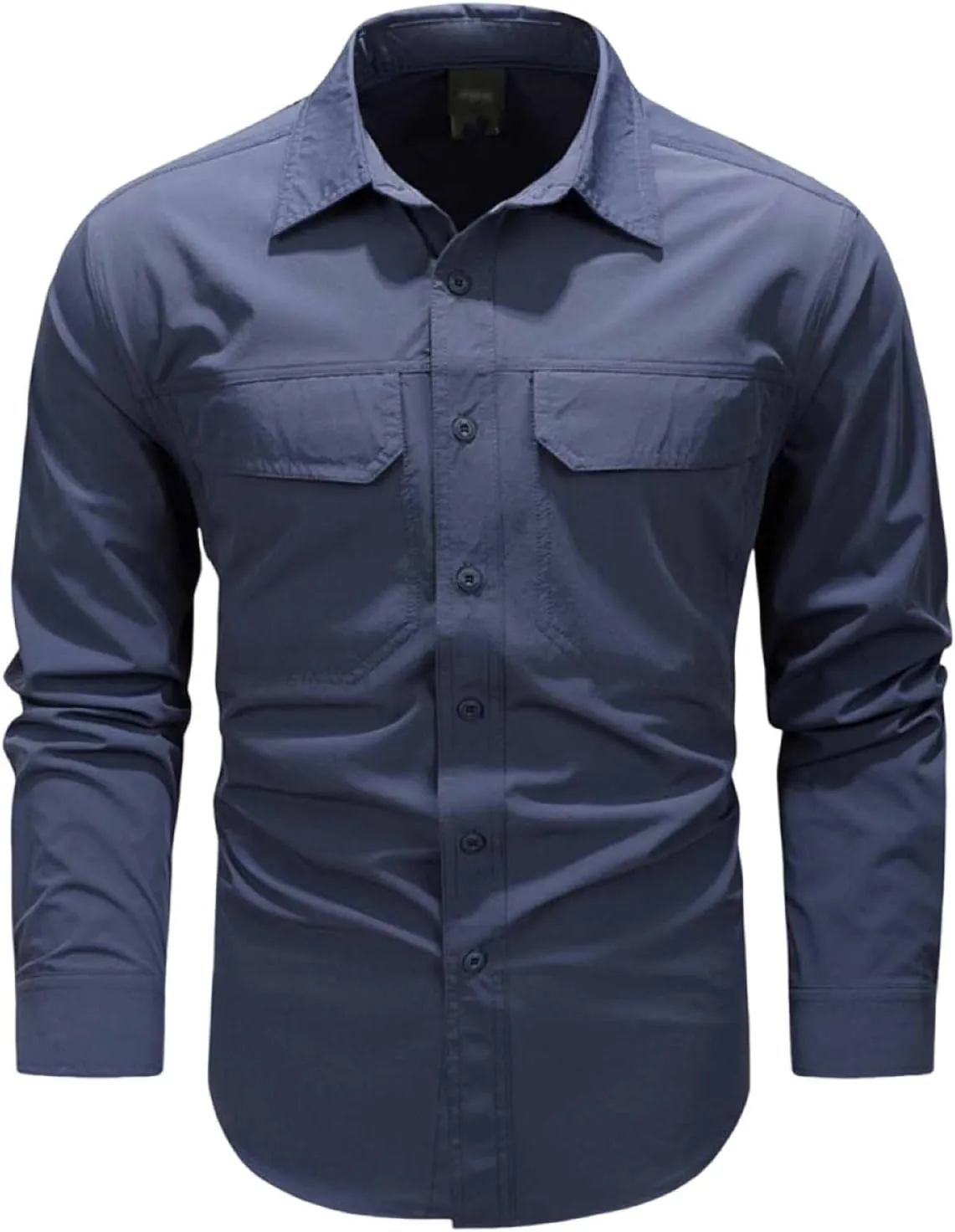 Men's Shirt Long Sleeve Thin Button Quick Dry with Pocket top Slim fit Solid Color Stretch Formal wear