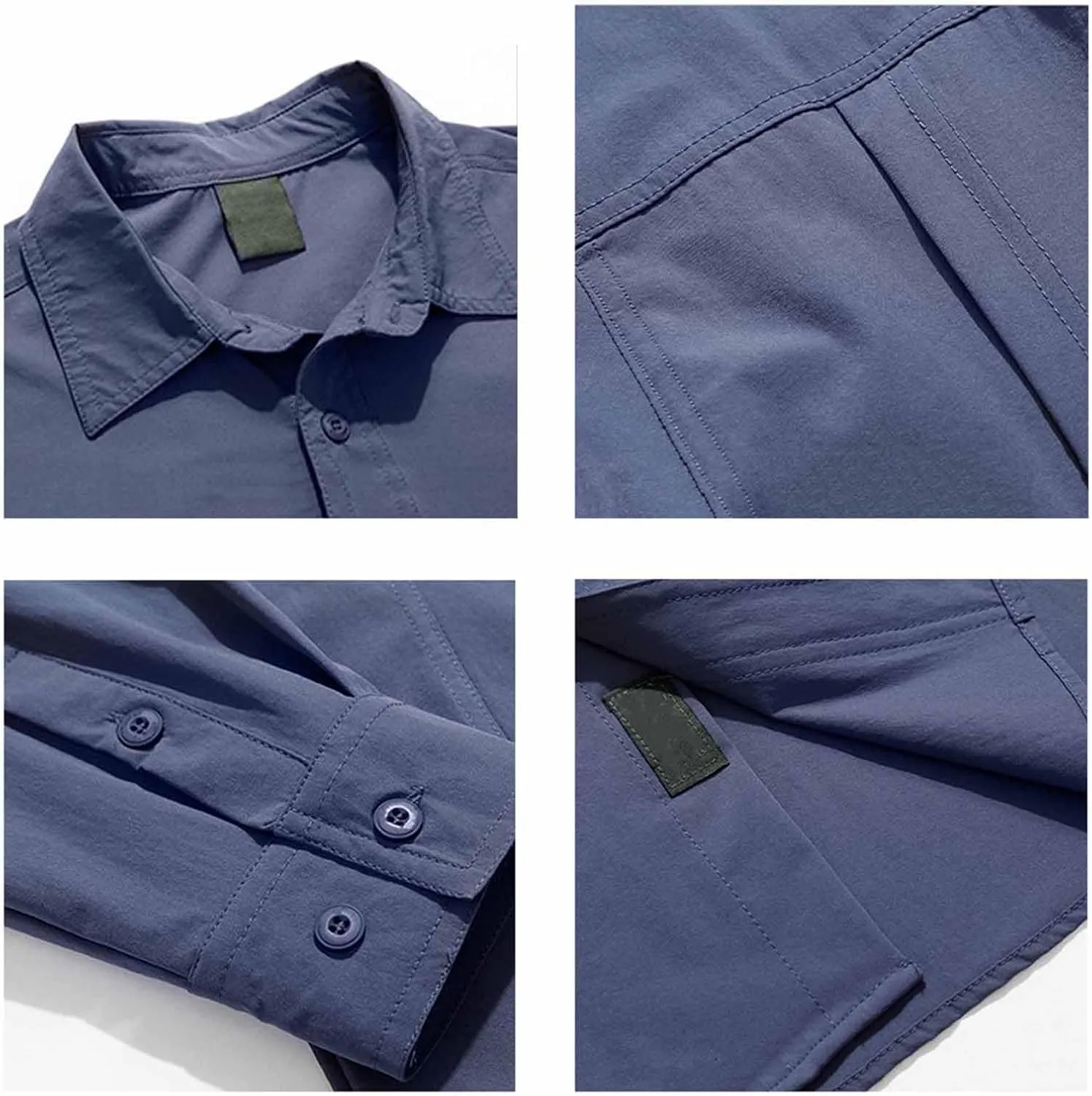 Men's Shirt Long Sleeve Thin Button Quick Dry with Pocket top Slim fit Solid Color Stretch Formal wear
