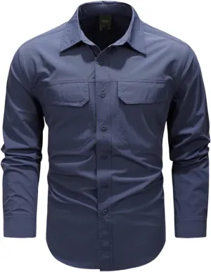 Men's Shirt Long Sleeve Thin Button Quick Dry with Pocket top Slim fit Solid Color Stretch Formal wear