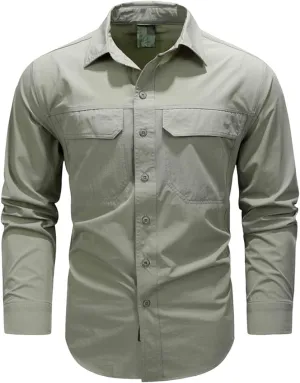 Men's Shirt Long Sleeve Thin Button Quick Dry with Pocket top Slim fit Solid Color Stretch Formal wear