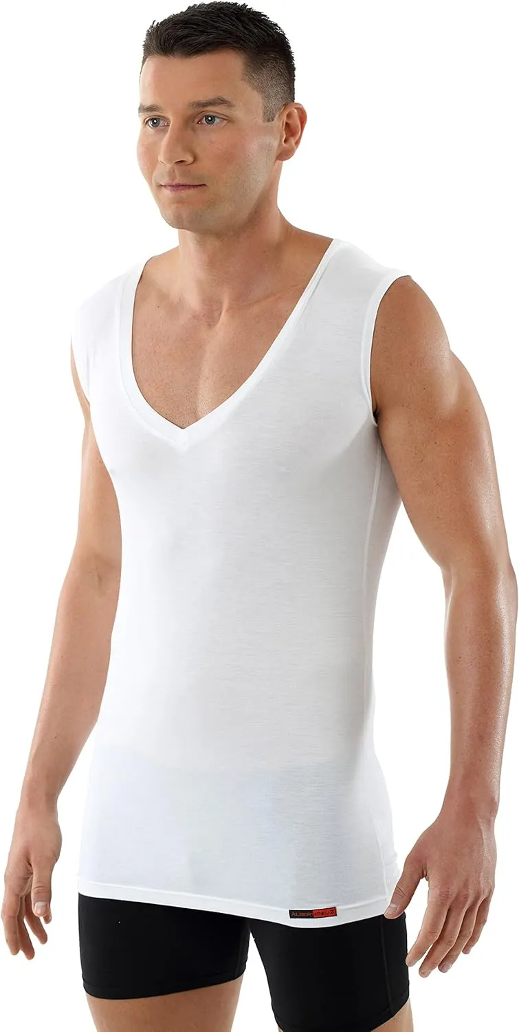 Men's Sleeveless deep v-Neck Business Undershirt Micromodal Light White