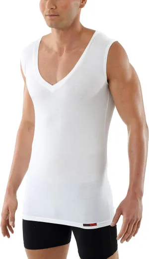 Men's Sleeveless deep v-Neck Business Undershirt Micromodal Light White