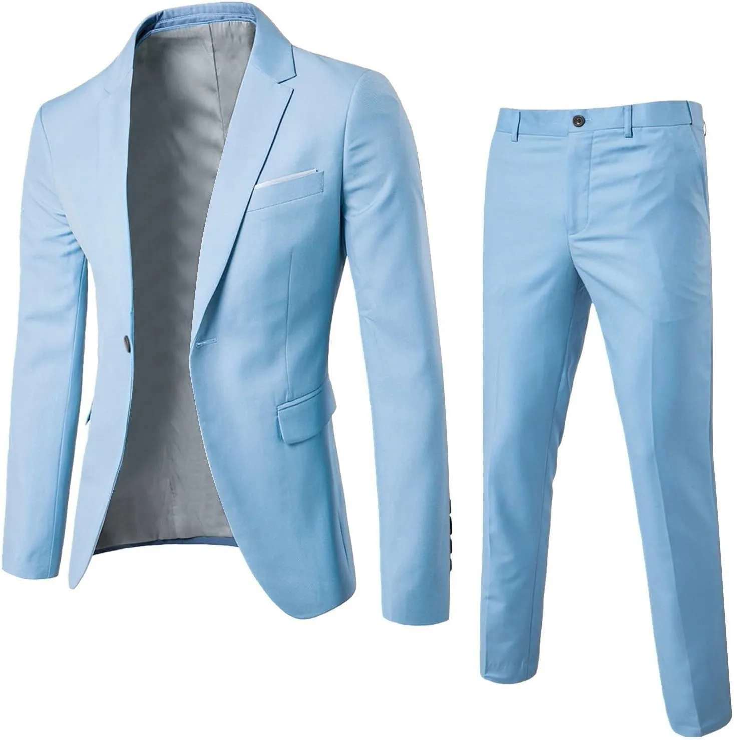 Mens Suits 2 Piece Tuxedo Suit Slim Fit Casual One Button Solid Color Business Wedding Party Jacket Blazer & Pants Set