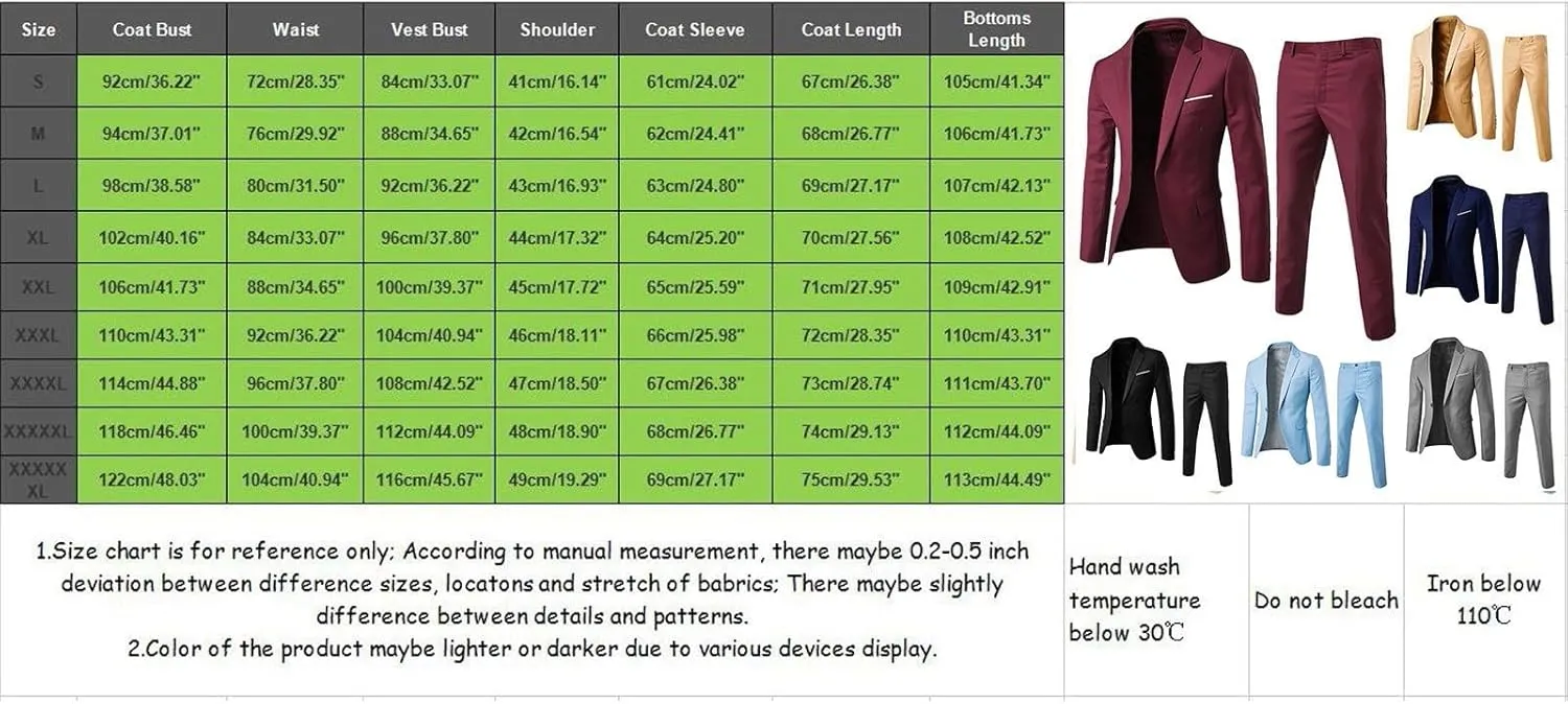 Mens Suits 2 Piece Tuxedo Suit Slim Fit Casual One Button Solid Color Business Wedding Party Jacket Blazer & Pants Set