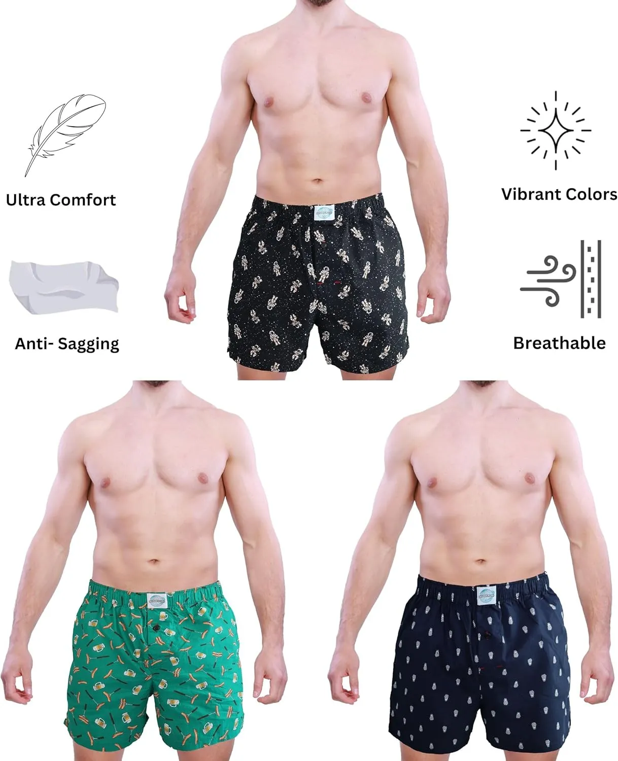 Mens underwear  Woven Cotton Boxers for men with Pockets, 3-Pack  Ultimate Comfort & Mid-length boxer shorts