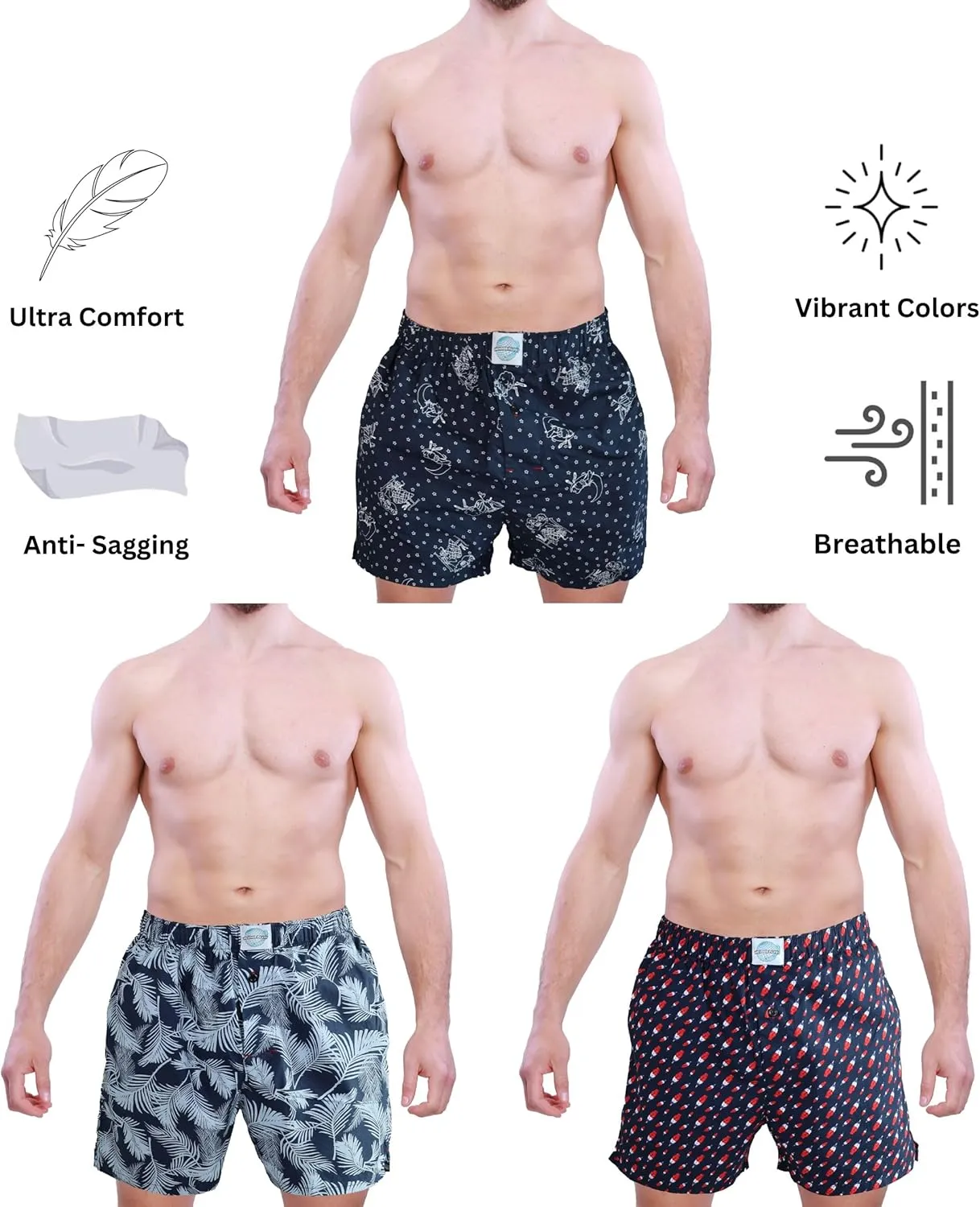 Mens underwear  Woven Cotton Boxers for men with Pockets, 3-Pack  Ultimate Comfort & Mid-length boxer shorts