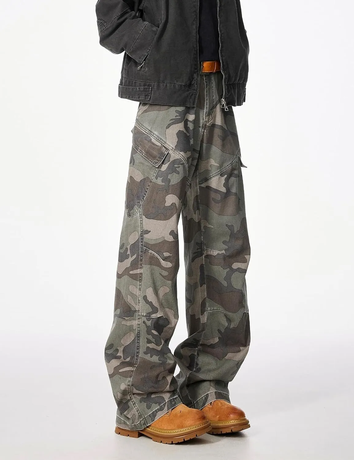 Men's Y2k Baggy Camo Cargo Pants Loose Fit Hip Hop Wide Leg Parachute Pants Streetwear
