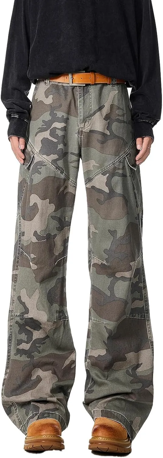Men's Y2k Baggy Camo Cargo Pants Loose Fit Hip Hop Wide Leg Parachute Pants Streetwear