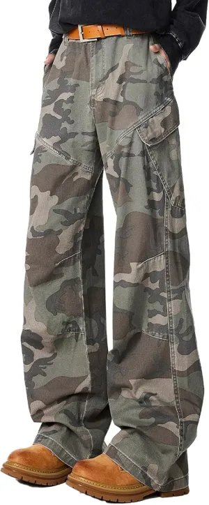 Men's Y2k Baggy Camo Cargo Pants Loose Fit Hip Hop Wide Leg Parachute Pants Streetwear