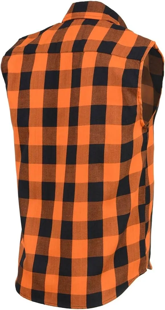 Milwaukee Leather MPM1655 Mens Classic Black and Orange Button-Down Flannel Cut Off Sleeveless Casual Shirt