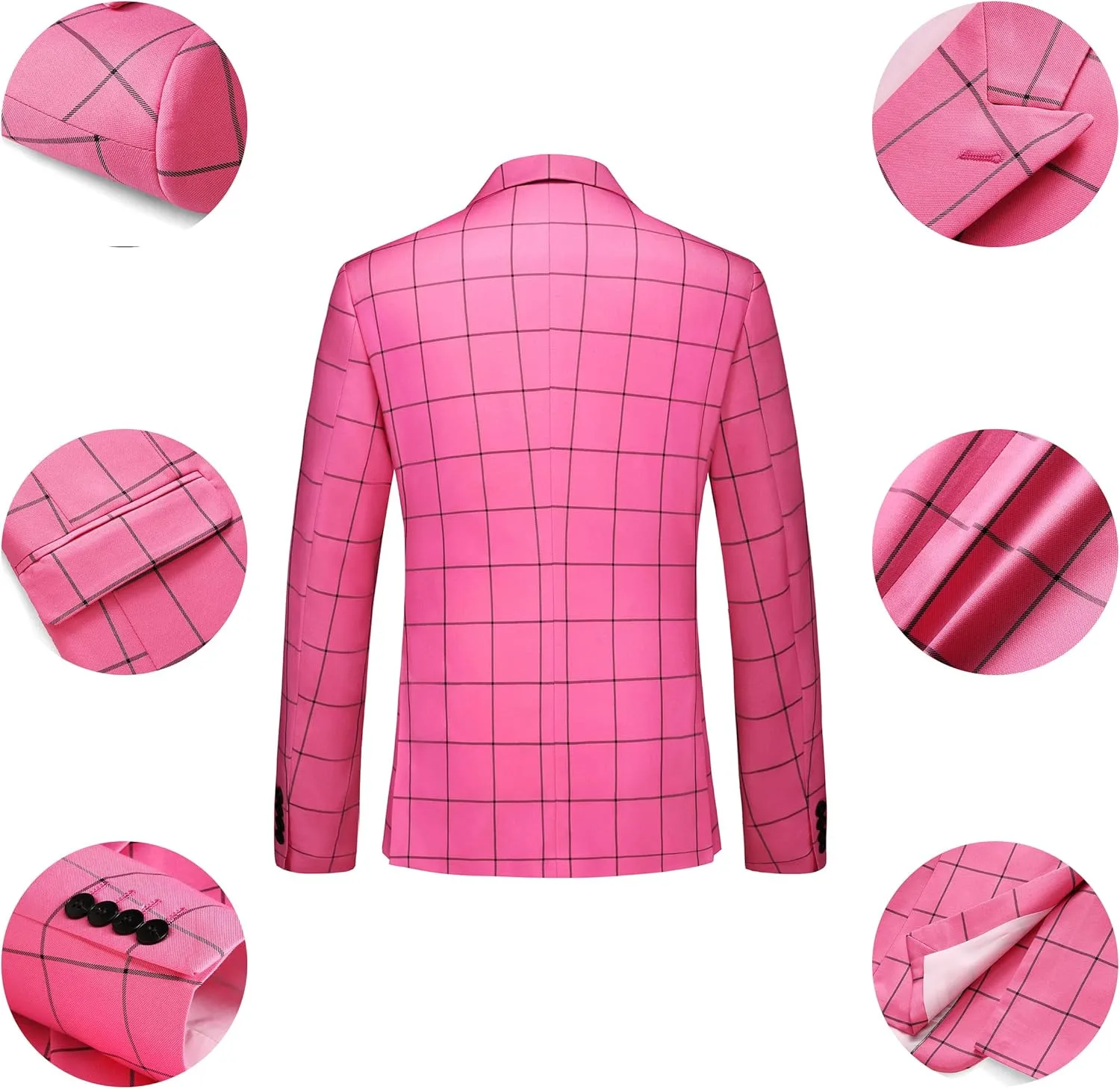 MOGU Mens 3 Piece Slim Fit Plaid Suit Blazer Jacket Vest Pants