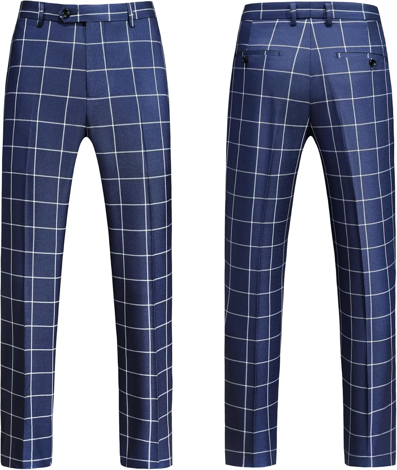 MOGU Mens 3 Piece Slim Fit Plaid Suit Blazer Jacket Vest Pants