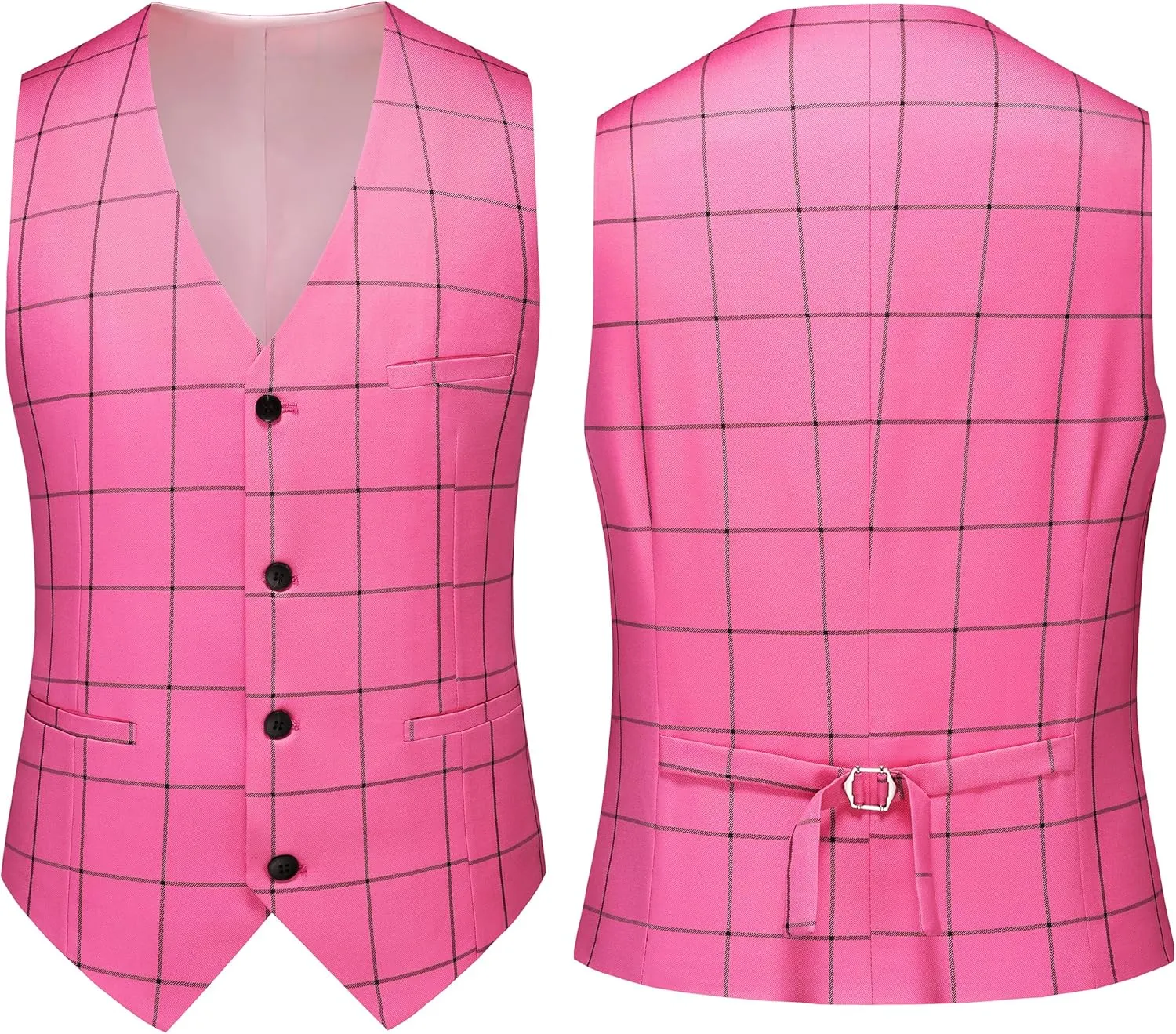 MOGU Mens 3 Piece Slim Fit Plaid Suit Blazer Jacket Vest Pants