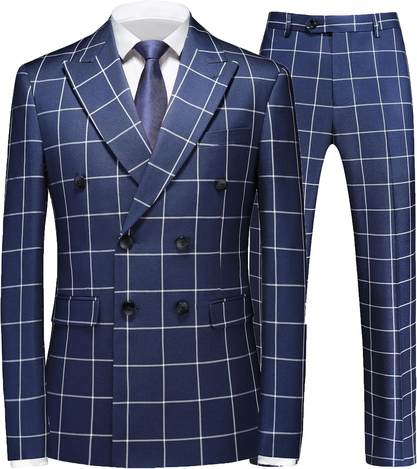 MOGU Mens 3 Piece Slim Fit Plaid Suit Blazer Jacket Vest Pants