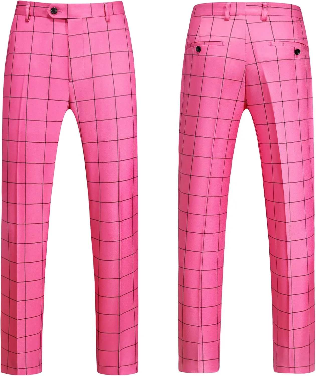 MOGU Mens 3 Piece Slim Fit Plaid Suit Blazer Jacket Vest Pants