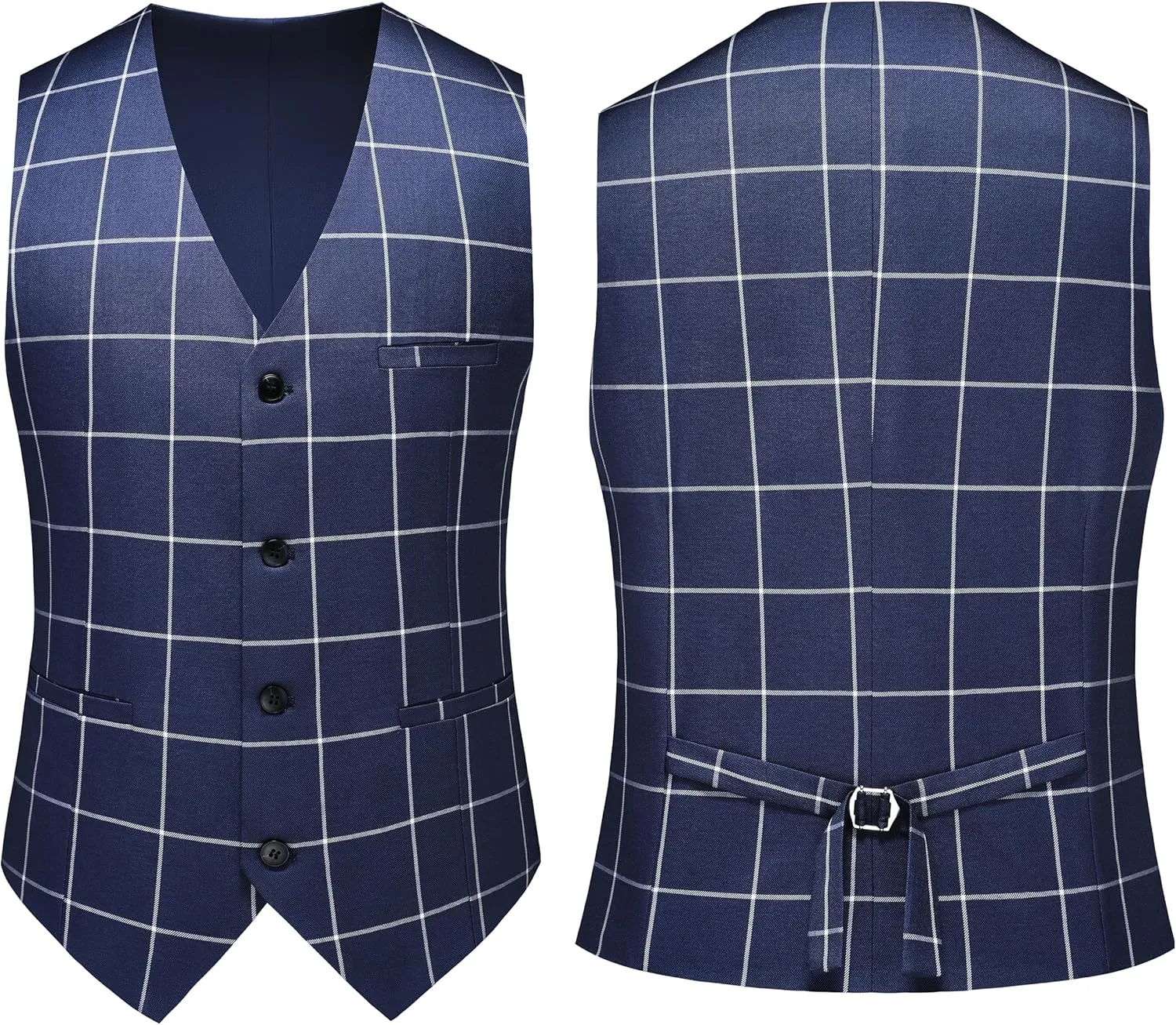 MOGU Mens 3 Piece Slim Fit Plaid Suit Blazer Jacket Vest Pants