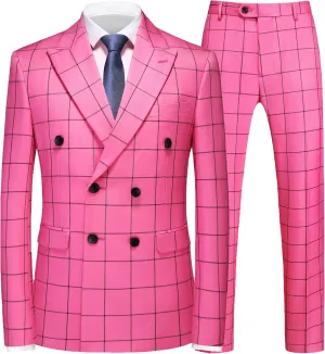 MOGU Mens 3 Piece Slim Fit Plaid Suit Blazer Jacket Vest Pants