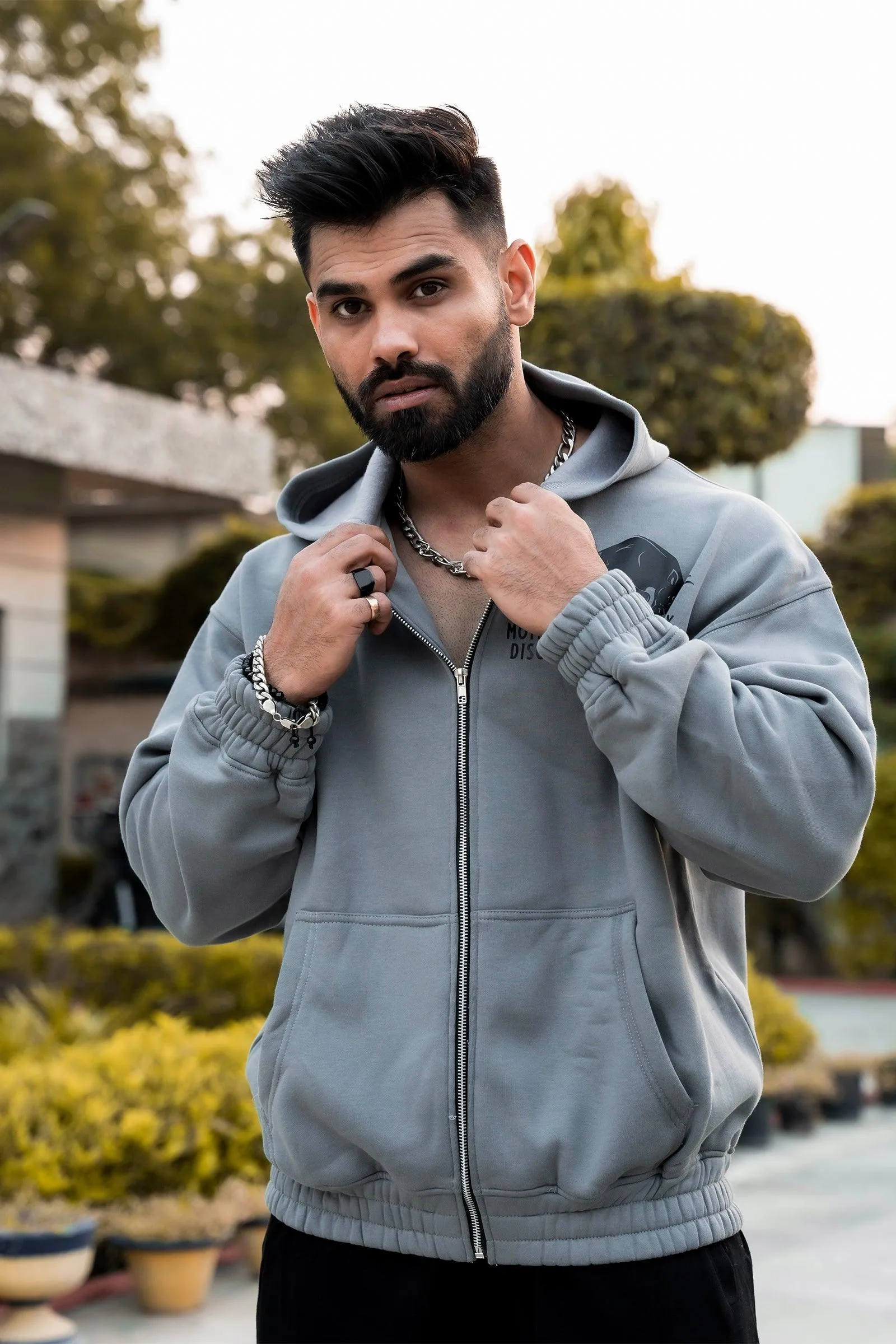MOTIVATION IS TEMPORARY ZIPPER HOODIE (DARK GREY)