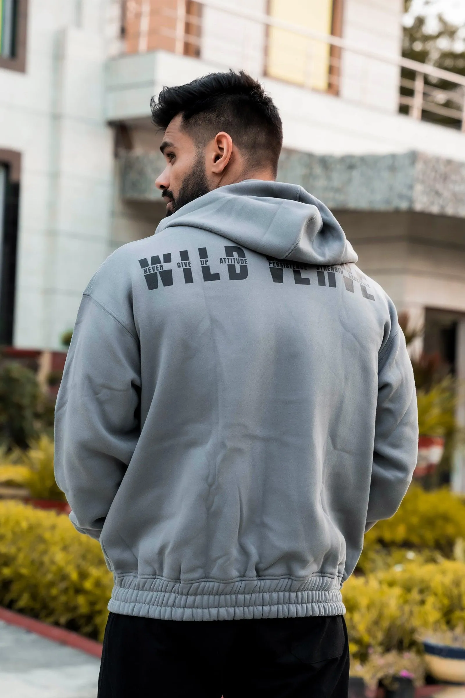 MOTIVATION IS TEMPORARY ZIPPER HOODIE (DARK GREY)