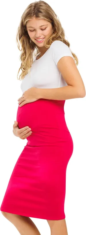 My Bump Women's Comfort Stretch High Waisted Tummy Control Midi Maternity Pencil Skirt Made in USA