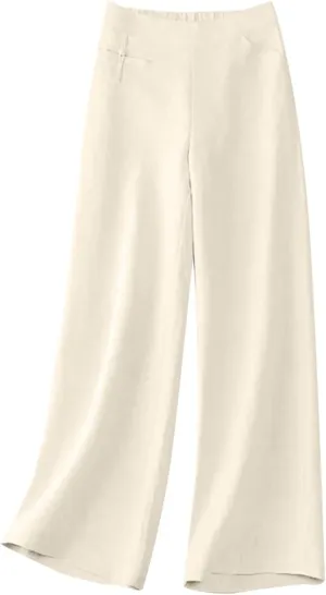 NATHGAM Linen Pants for Women Summer, Elastic High Waisted Straight Trousers Loose Sweat Wide Leg Pants Casual Beach Pants