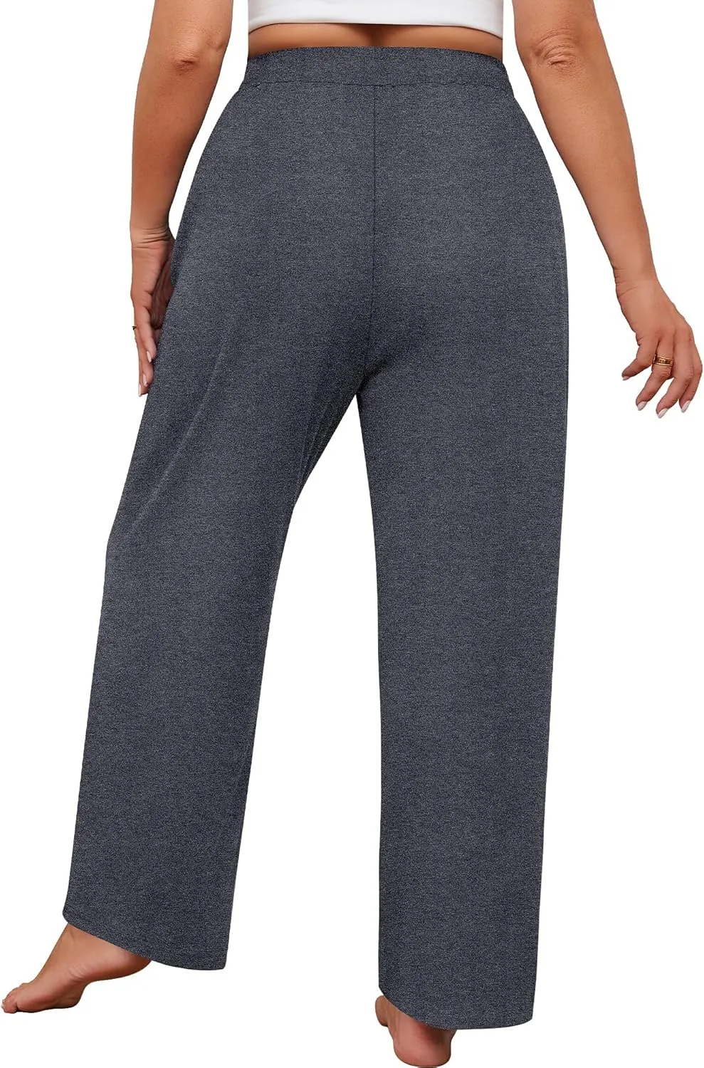 Neer 3 Pack Women's Plus Size Sweatpants Wide Leg High Waist Drawstring Yoga Lounge Joggers Open Bottom Pants with Pockets