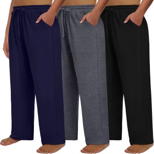 Neer 3 Pack Women's Plus Size Sweatpants Wide Leg High Waist Drawstring Yoga Lounge Joggers Open Bottom Pants with Pockets