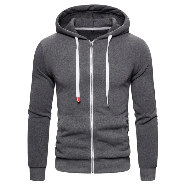 New Autumn Winter Cotton Hoodie Mens Sweatshirts. Solid Hoody Fleece Thick Hoodies. Men Sportswear Zipper Sweatshirts.