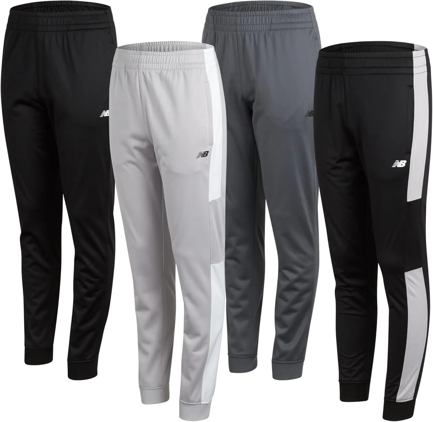 New Balance Boys Sweatpants - 4 Pack Active Tricot Boys Joggers Athletic Pants with Pockets, Kids Activewear Clothes (4-20)