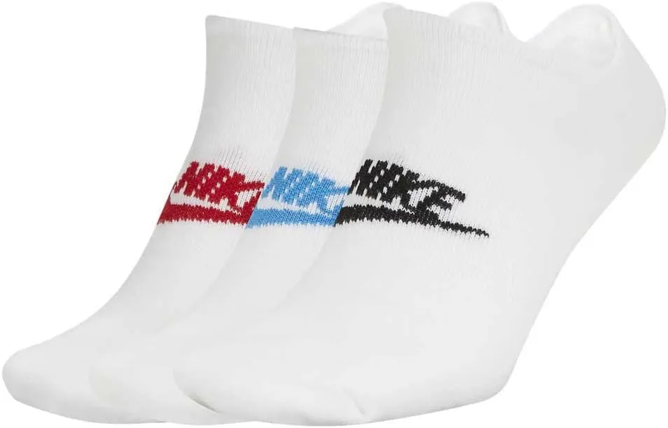 Nike Men`s Everyday Essential No Show Socks 3 Pairs (W_R(SK0111-911)/B_B, Large)